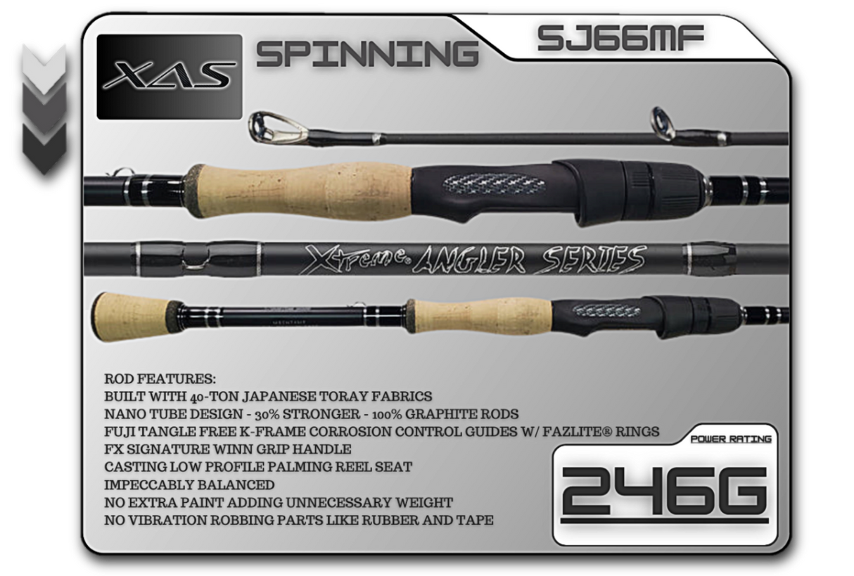 Xtreme Angler Series SJ66MF - 6'6 Medium Fast -Spinning Rod - Cork Grips  – Fx Custom Rods